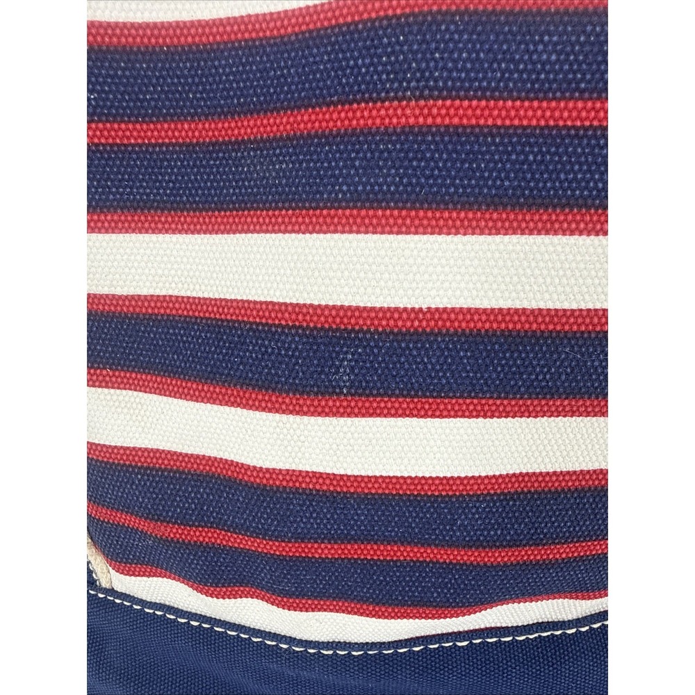 Lands End Canvas Tote Bag Navy Blue Red White Striped Nautical Large Beach Bag - Picture 10 of 10